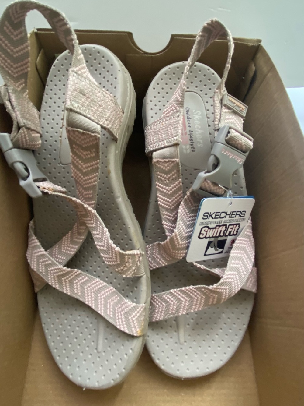 Skechers Light Pink Chevron Strap SwiftFit Sandals